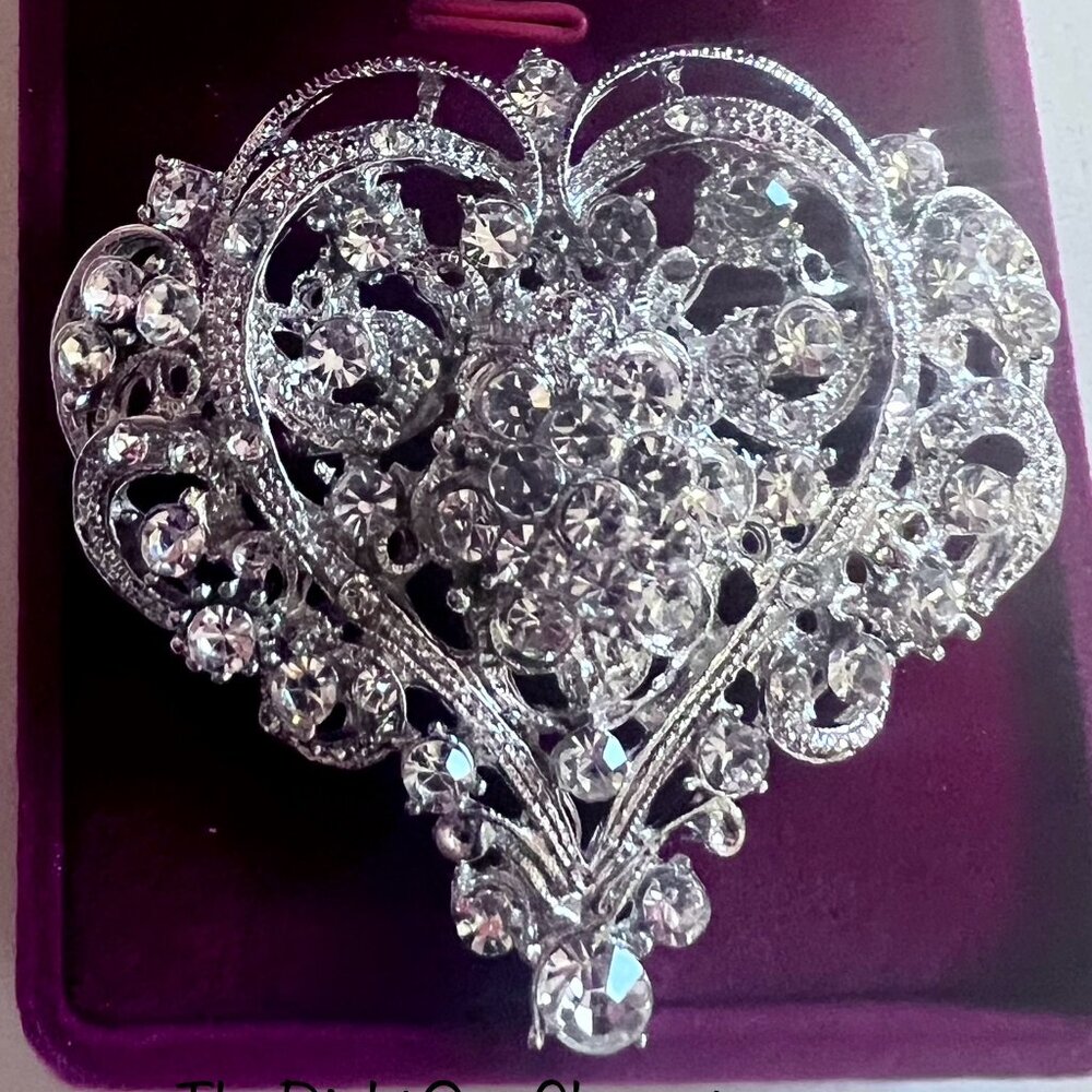 Large Heart shape Brooch, sparkly pave crystals NEW